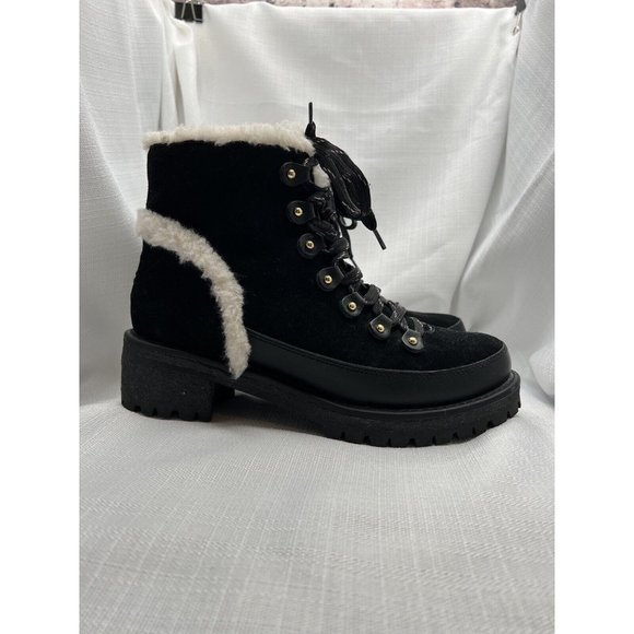 Tory Burch Women Cooper Suede Shearling Lined Lace-up Black Lug Boots size 8 - Picture 4 of 12